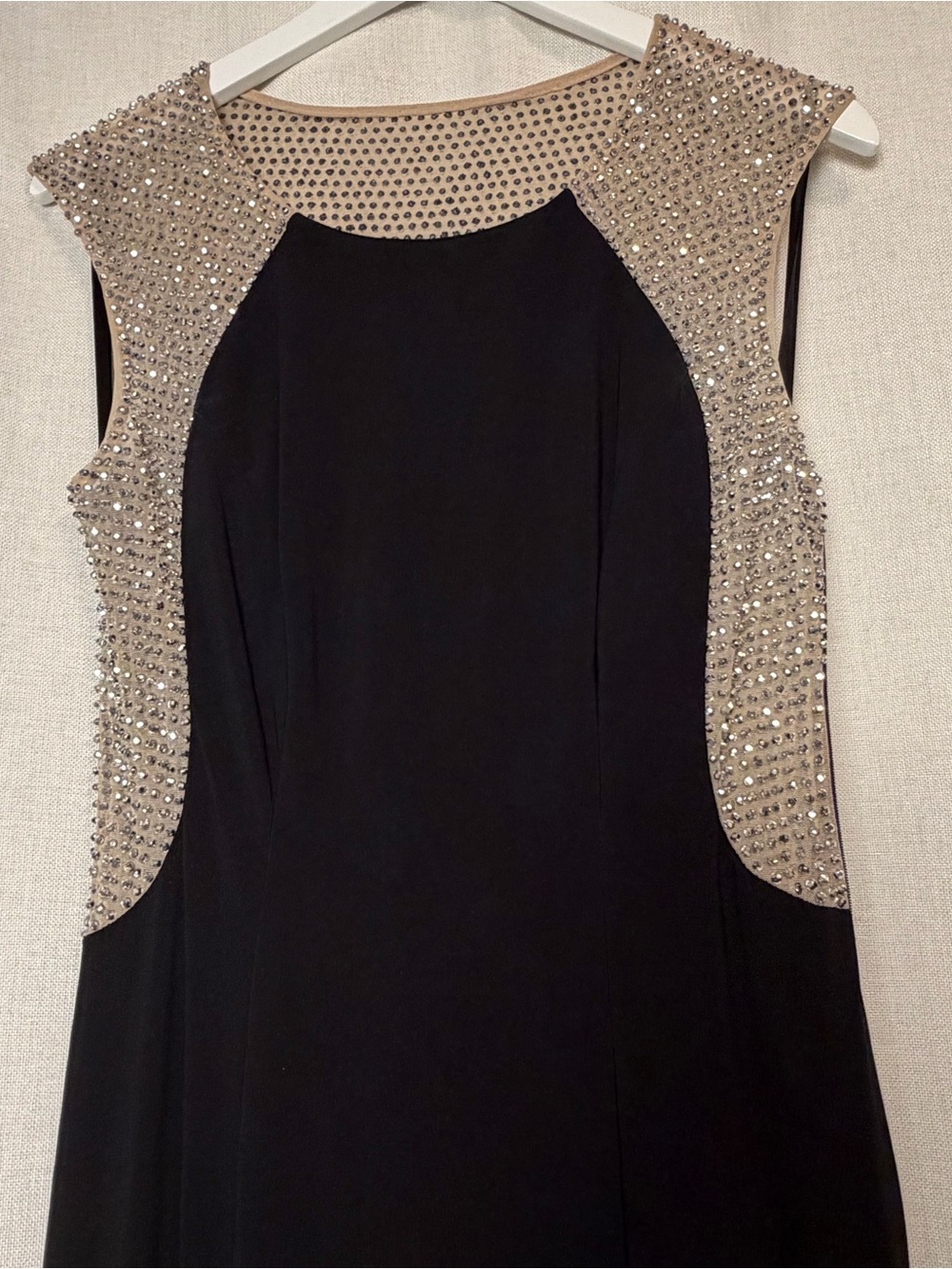 Cache Black Gown with Champagne Crystal-Embellished Insets